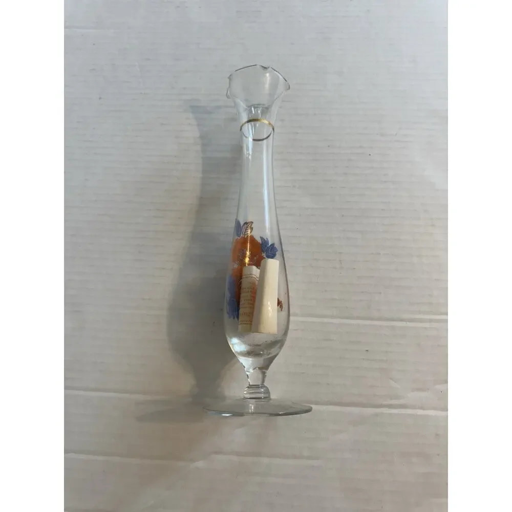 Viking Usa Vintage Glass Bud Vase With Floral Design And Gold Trim